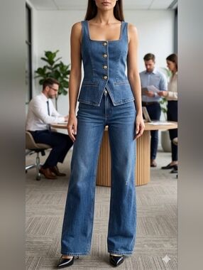 Denim Vest Pants Set
